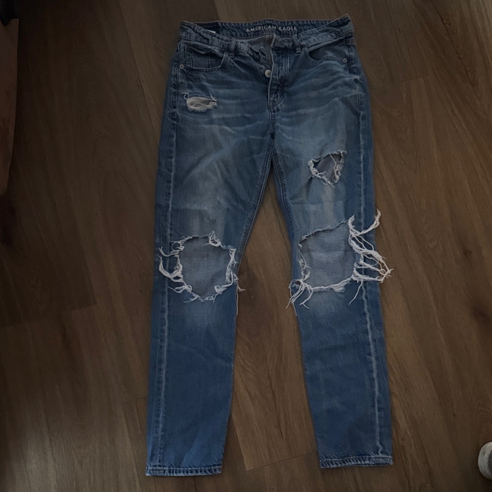 American Eagle Outfitters Blue Distressed Straight Leg Jeans